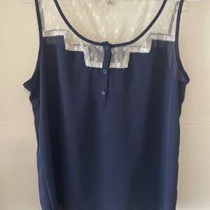 LC Lauren Conrad Navy Blue Lace Accent Blouse Medium